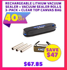 Rechargeable Lithium Vacuum Sealer + Vacuum Sealer Rolls 3-Pack + Clear Top Canvas Bag