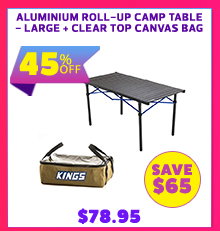 Aluminium Roll-Up Camp Table - Large + Clear Top Canvas Bag