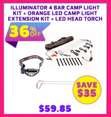 Illuminator 4 Bar Camp Light Kit + Orange LED Camp Light Extension Kit + LED Head Torch