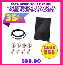 100W Fixed Solar Panel + 6m Extension Lead + Solar Panel Mounting Brackets