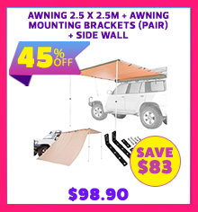 Awning 2.5 x 2.5m + Awning Mounting Brackets (Pair) + Side Wall