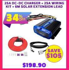 25A DC-DC Charger + 25A Wiring Kit + 6m Solar Extension Lead