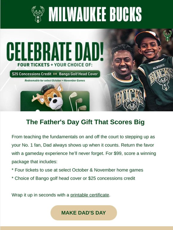 Your Father's Day Game Plan = Bucks Tickets