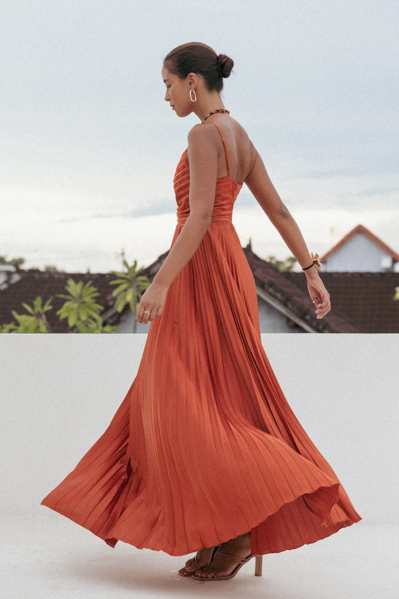 Image of Naira Pleated Maxi Dress - Sunset Orange