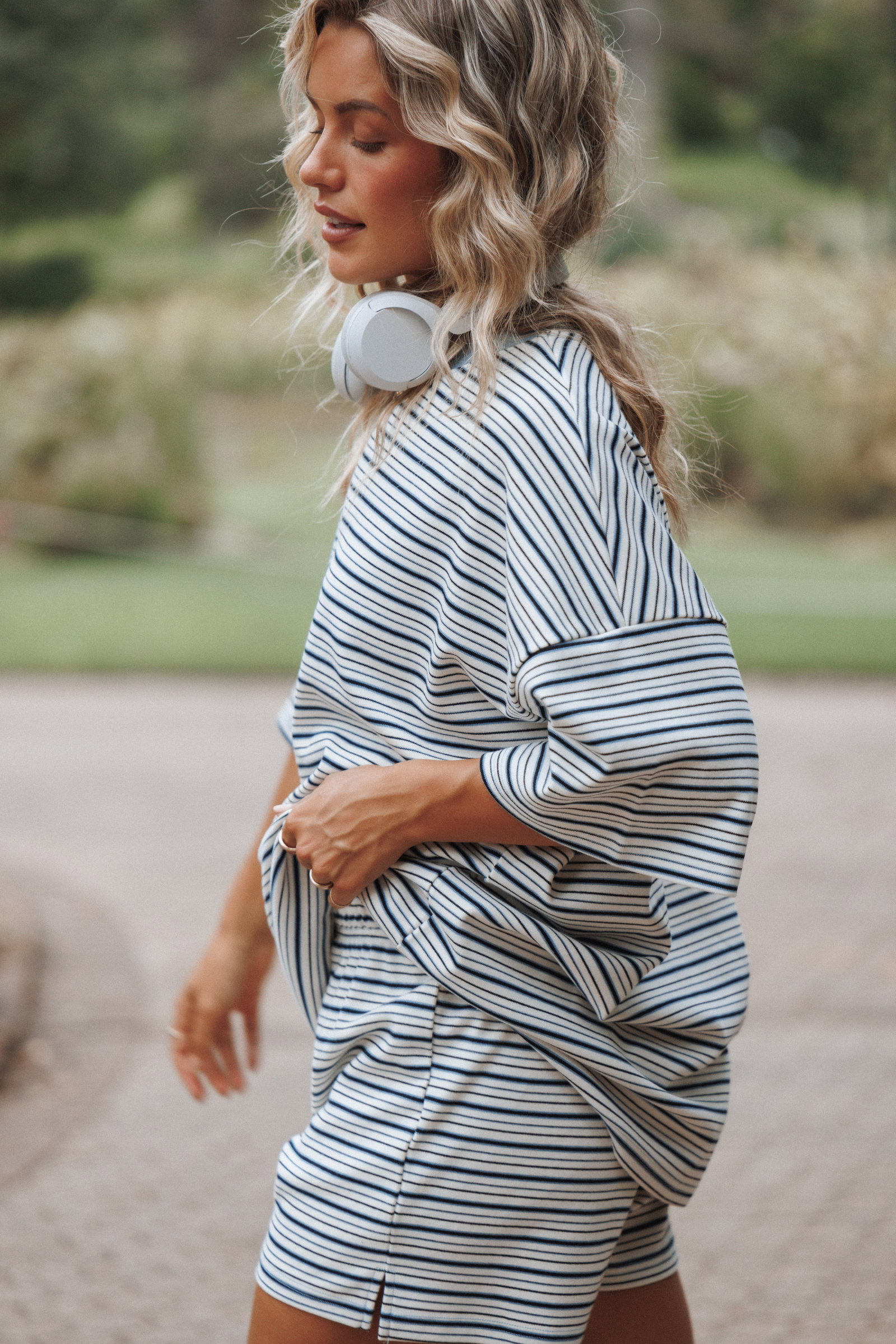 Image of Hellen Stripe Short Set - Blue/Cream Stripe