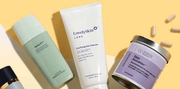 Featured acne-fighting products from skinbetter science, Marini SkinSolutions, EltaMD, LovelySkin LUXE, Jane Iredale and La Roche-Posay