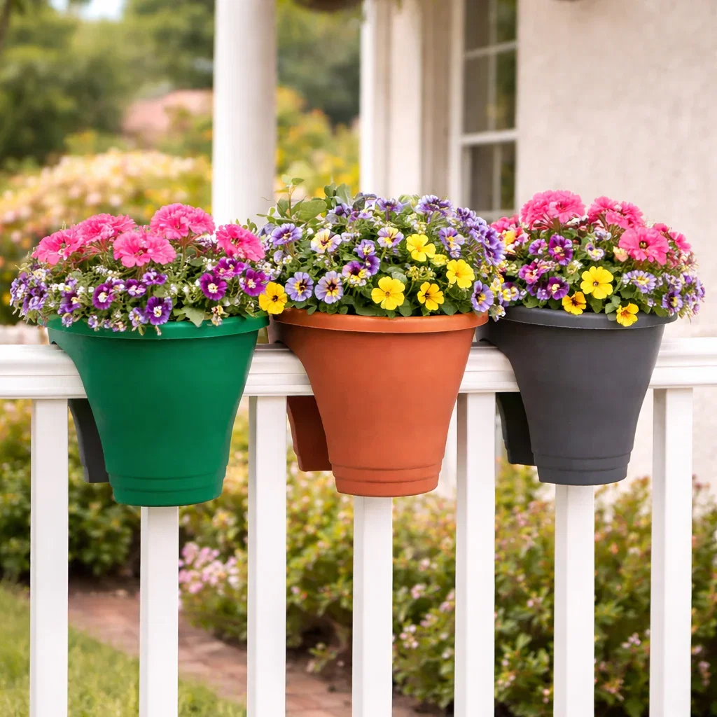 Image of Rail Planter for Deck or Balcony Terracotta Gray or Green