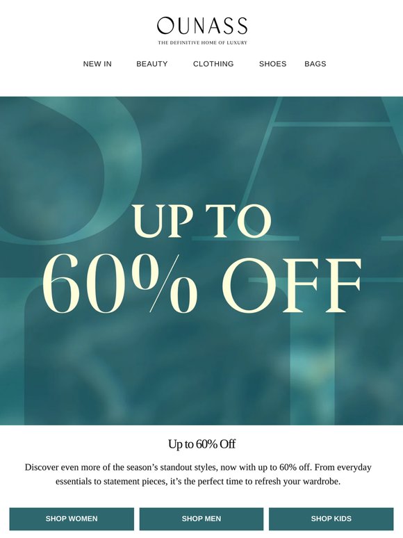 Now Up to 60% Off
