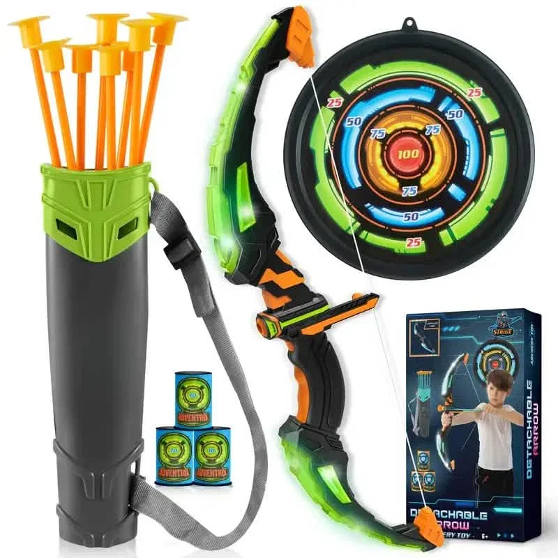 Image of LED Bow & Arrow Toy Set for Kids Light-Up Archery Play Kit with Suction Cup Arrows (Blue/Green)