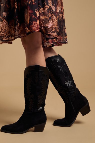 Jessie Faux Suede & Leather Western Cowboy Calf Boots