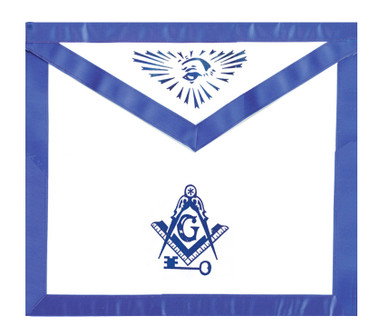 Masonic Lodge Regalia International Mason Key. Masonic Blue Lodge White and Blue Duck Cloth Apron For Freemasons - Compass, Square All seeing eye. Masonic Apparel Merchandise.