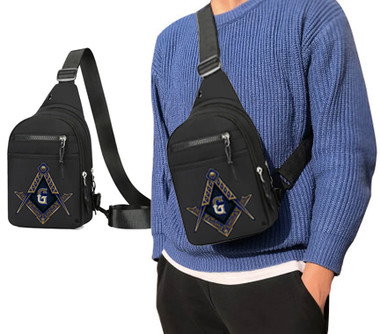 Large Deluxe Black Masonic Messenger Bag for Freemasons - Gold Compass and Square Logo - Shoulder Bag