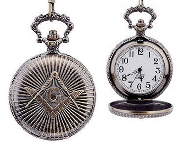 Masonic Regalia - Antique Style Masonic Pocket Watch Mason Square and Compass Design. Masonic Quartz Watches