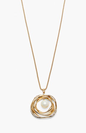 Long Pearl Gong Necklace in Gold