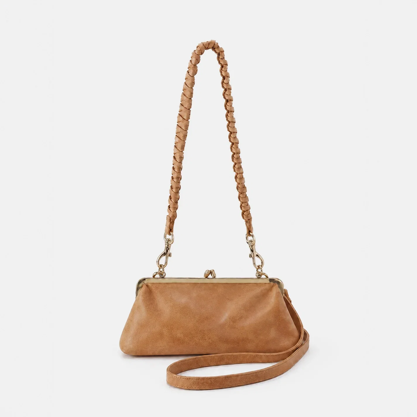 Image of Alba Frame Small Shoulder Bag In Buffed Leather - Whiskey