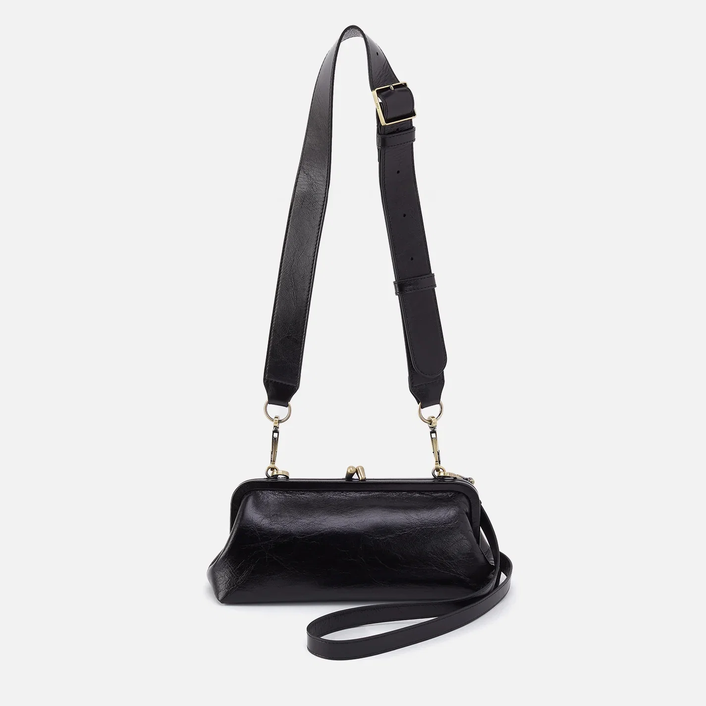 Image of Alba Frame Small Shoulder Bag in Polished Leather - Black