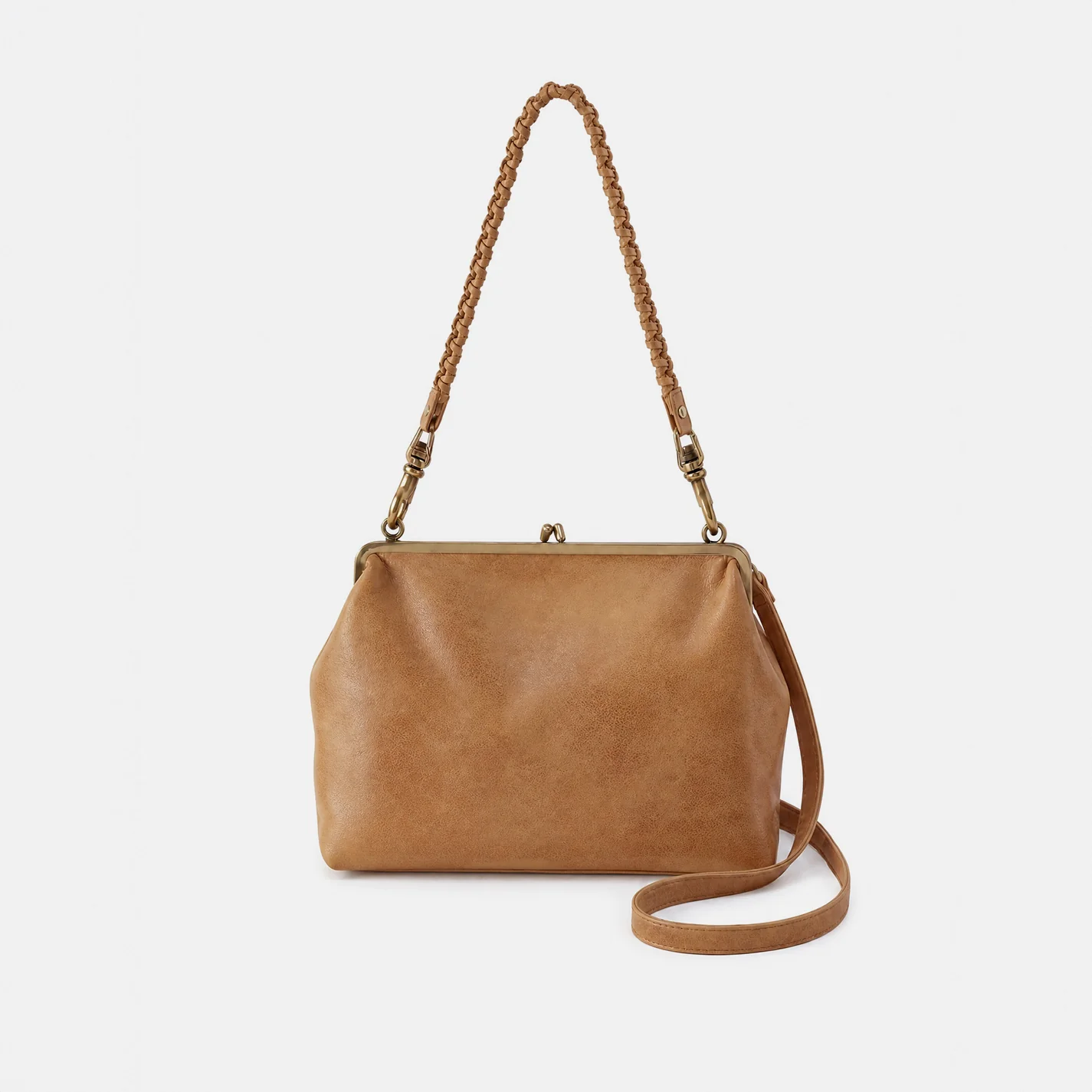 Image of Alba Frame Large Shoulder Bag In Buffed Leather - Whiskey