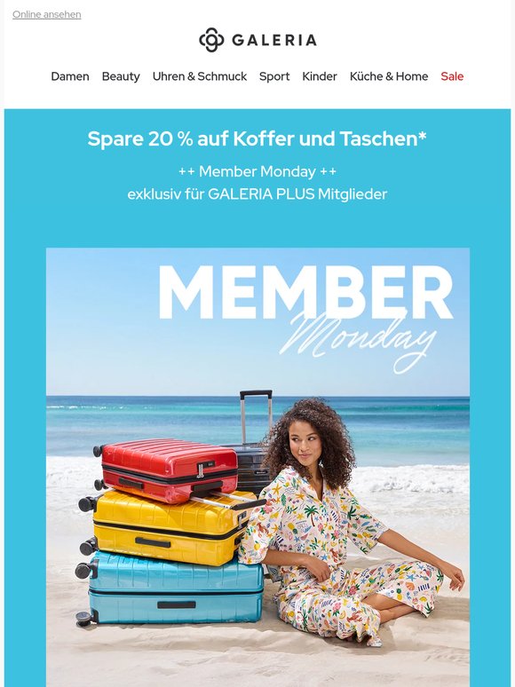 Members only: 20% auf Koffer und Taschen mit GALERIA PLUS ✈️🧳