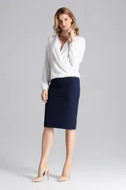 Elegant Envelope Neck Blouse with Elastic Cuffs Style 129766