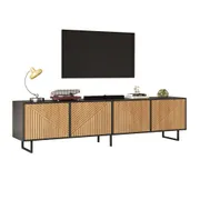 180cm Industrial TV Cabinet Black Wood Media Console for 80 Inch TVs