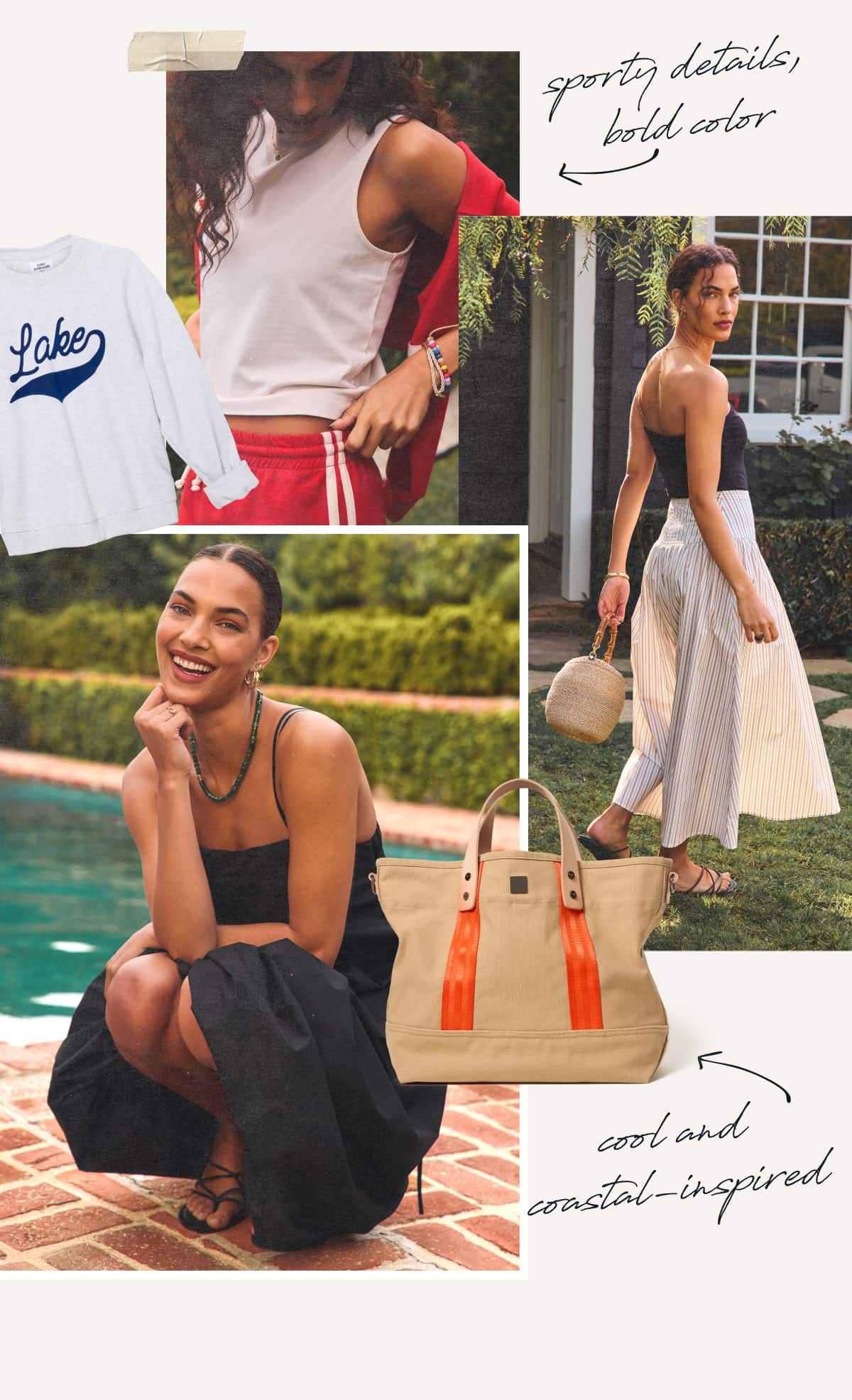Image collage - sporty details, bold colors, cool and coastal-inspired