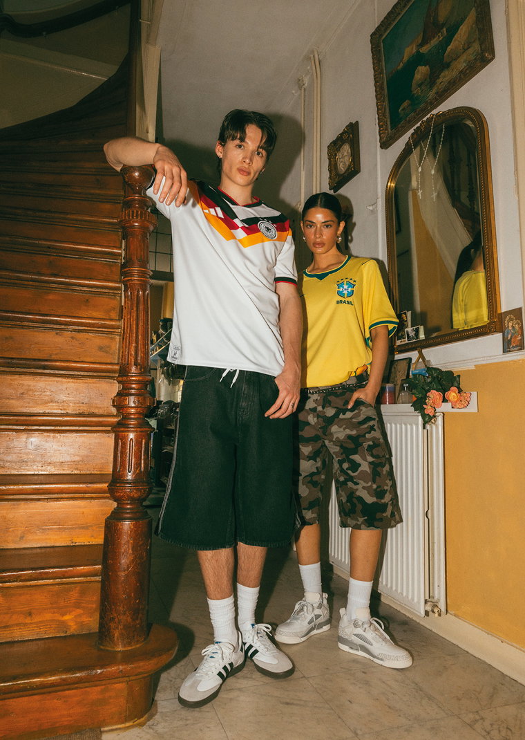Woman and Man in football Jerseys 