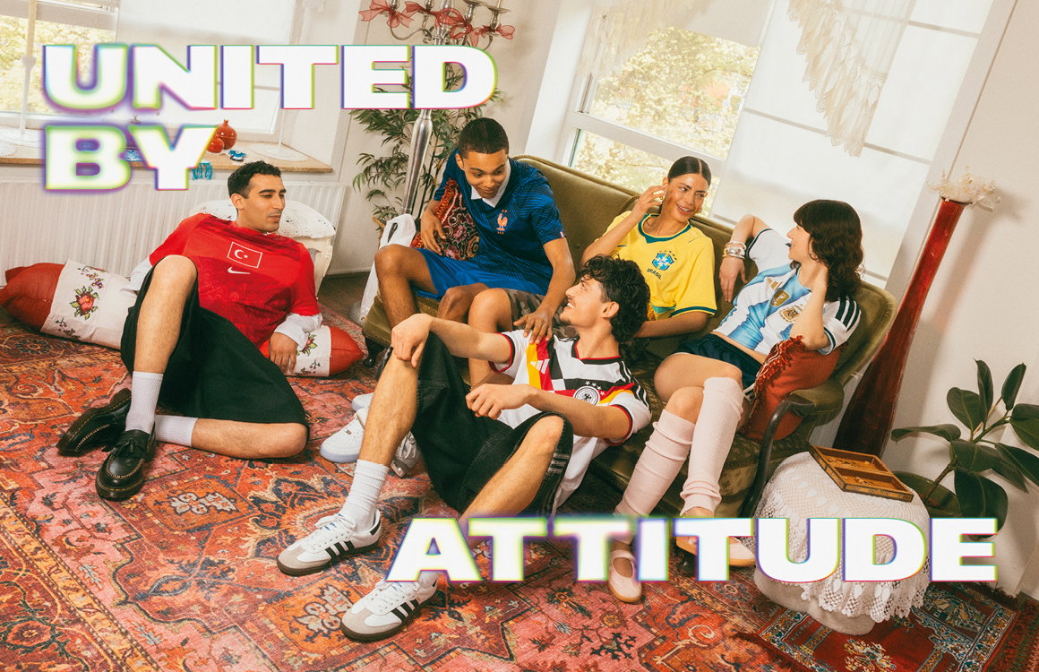 Models with sportswear and football jerseys, text saying "United by Attitude"
