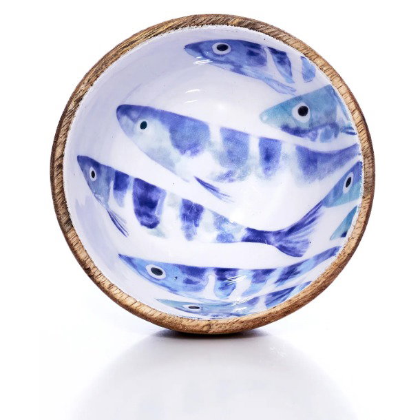 Enameled Wood Bowl — Striped Fish