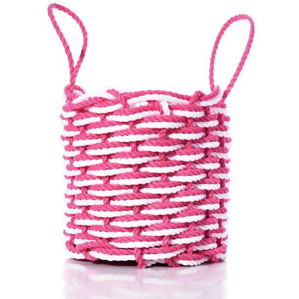 Fisherman Rope Basket — Pink & White