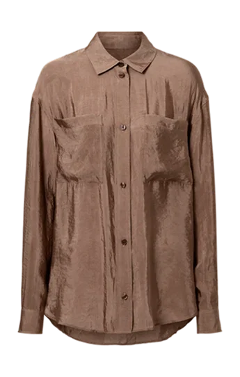 Semi-Sheer Golden Hour Button Down Long Sleeve - brown