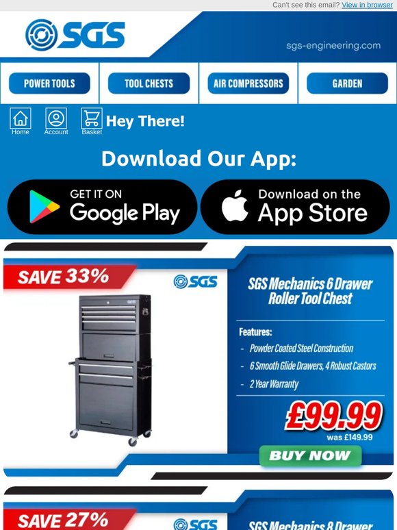 🔥Double Deal Of The Day - SGS Mechanics 6 & 8 Drawer Roller Tool Chests Now £99.99 & £109.99🔥