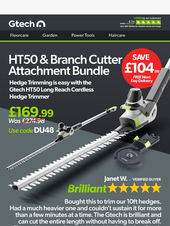 Save over £100 on our Cordless Hedge Trimmer & Branch Cutter Attachment