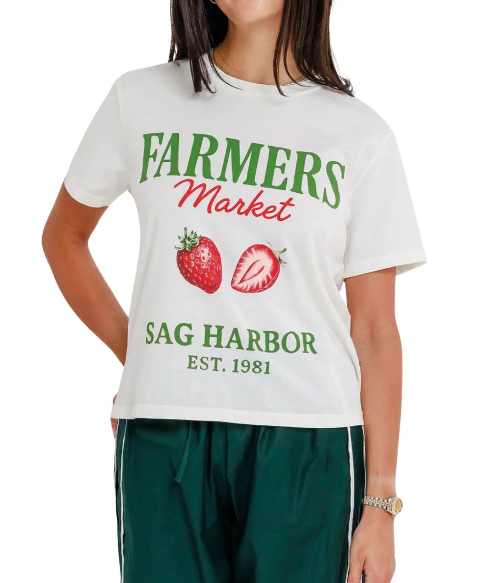 Image of Sunny Somewhere Women Sag Harbor Farmers Market Everyday Tee