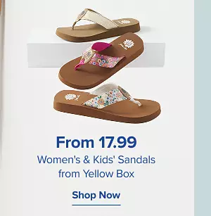 From 19.99 womens and kids sandals from Yellow Box. Shop now. Three different styles of sandals.