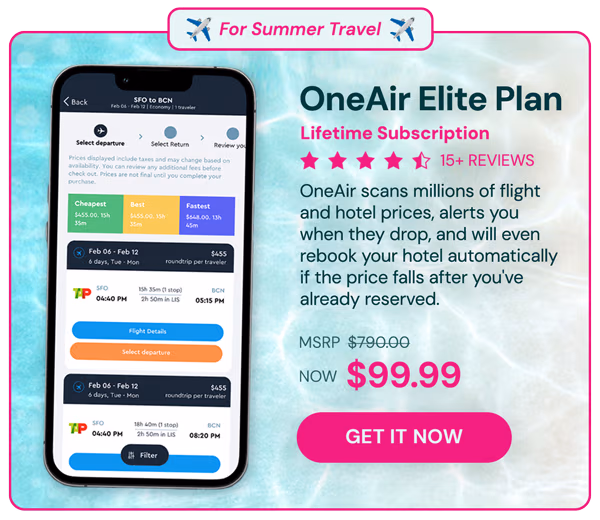 OneAir Elite Plan: Lifetime Subscription (Save Big on Flights, Hotels & More)