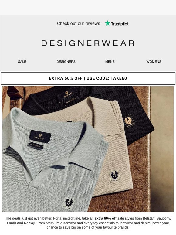 💥Extra 60% Off | Belstaff, Saucony, Farah & Replay! 💥