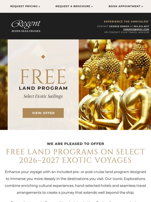 JUST ANNOUNCED – FREE Land Programs on Select Exotic Sailings