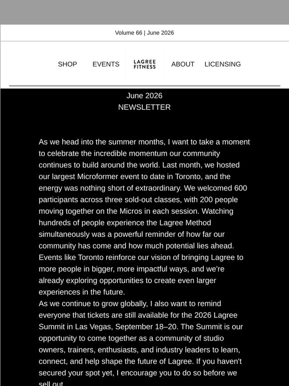 Lagree's June 2026 Newsletter