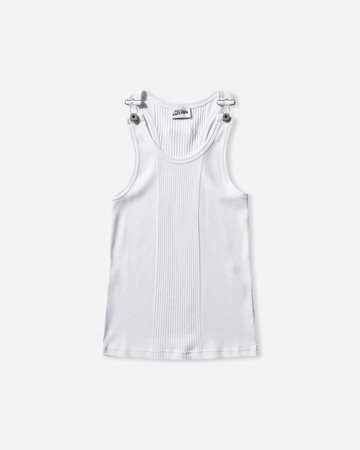 Women's Overall Buckles Ribbed Tank Top White