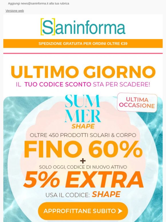 Un Lunedi'... speciale! ULTIMO GIORNO⌛ Il tuo codice sconto SHAPE sta per scadere