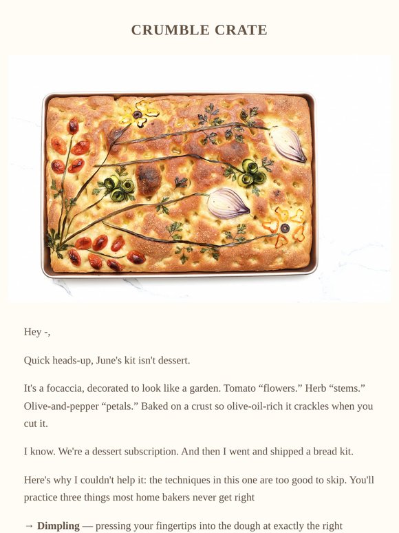 We broke our own rules — June ships a focaccia.