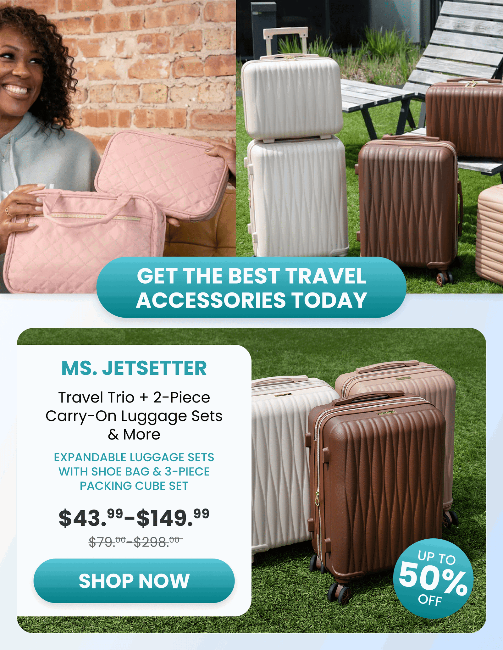 Ms. Jetsetter 	Hawk 3-Piece Luggage Set & More
