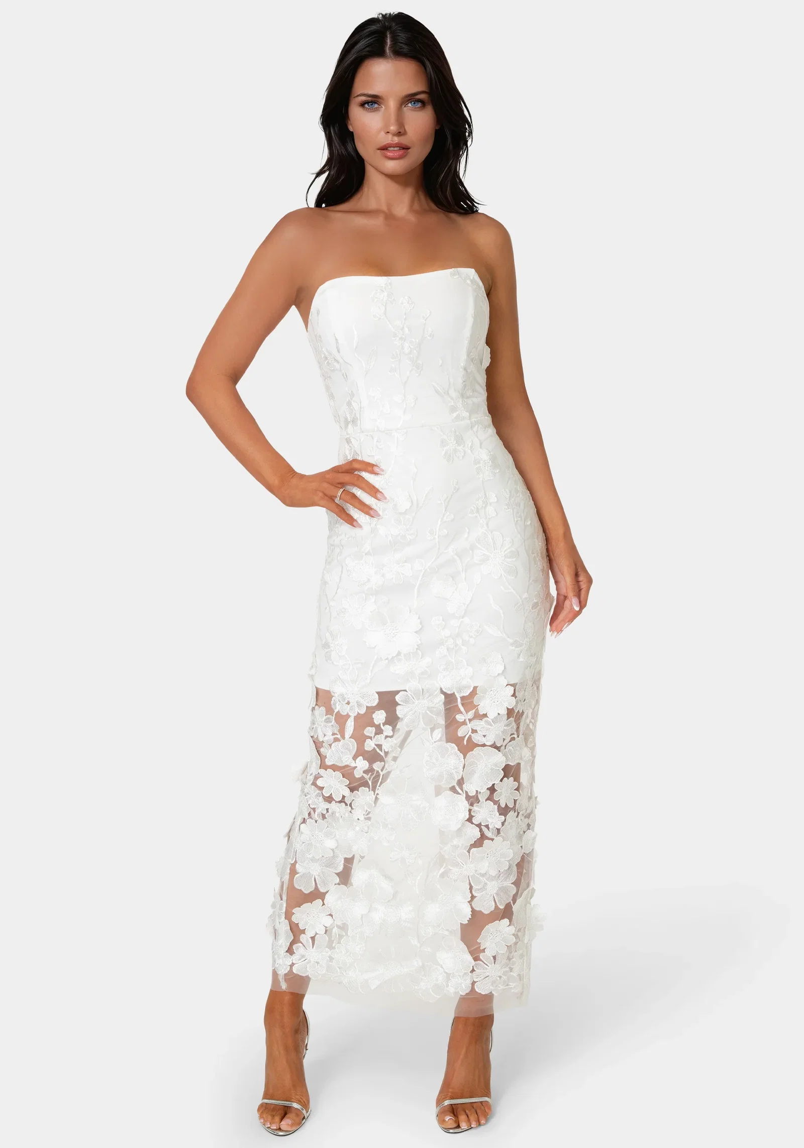 Image of 3D Floral Strapless Gown