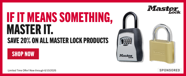 MasterLock: If it means something, master it.
Save 20% on al Master Lock products.
SHOP NOW

Limited time offer! Now through 6/10/2026.
SPONSORED
