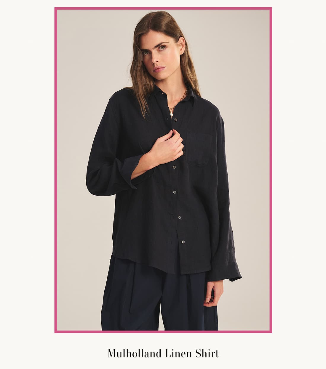 Model wearing Mulholland Linen Shirt