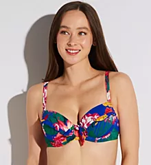 Antigua Frill Padded Underwire Swim Top Blue Floral 38D