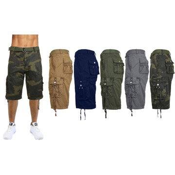 Men's Distressed Tactical Vintage Belted Cargo Utility Shorts