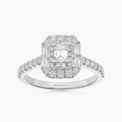 Engagement Ring Vera Wang Platinum Emerald & Baguette Cut Halo 0.70ct Diamond Ring