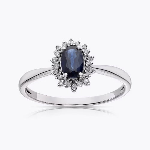 9ct White Gold Sapphire & Diamond Cluster Ring