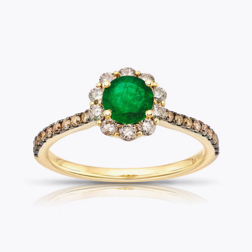 Le Vian 14ct Yellow Gold Nude Chocolate 0.50ct Diamond & Costa Smeralda Emerald Halo Ring